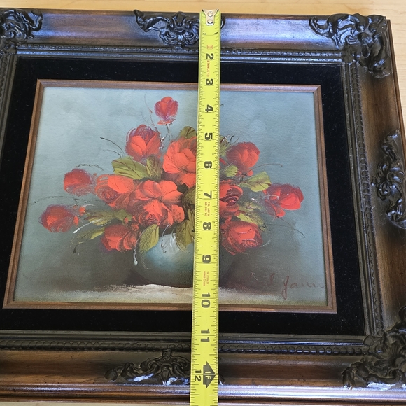 Vintage Floral Painting in Ornate Frame Roses In Vase‎ Oil Pinting Signed - Picture 8 of 12